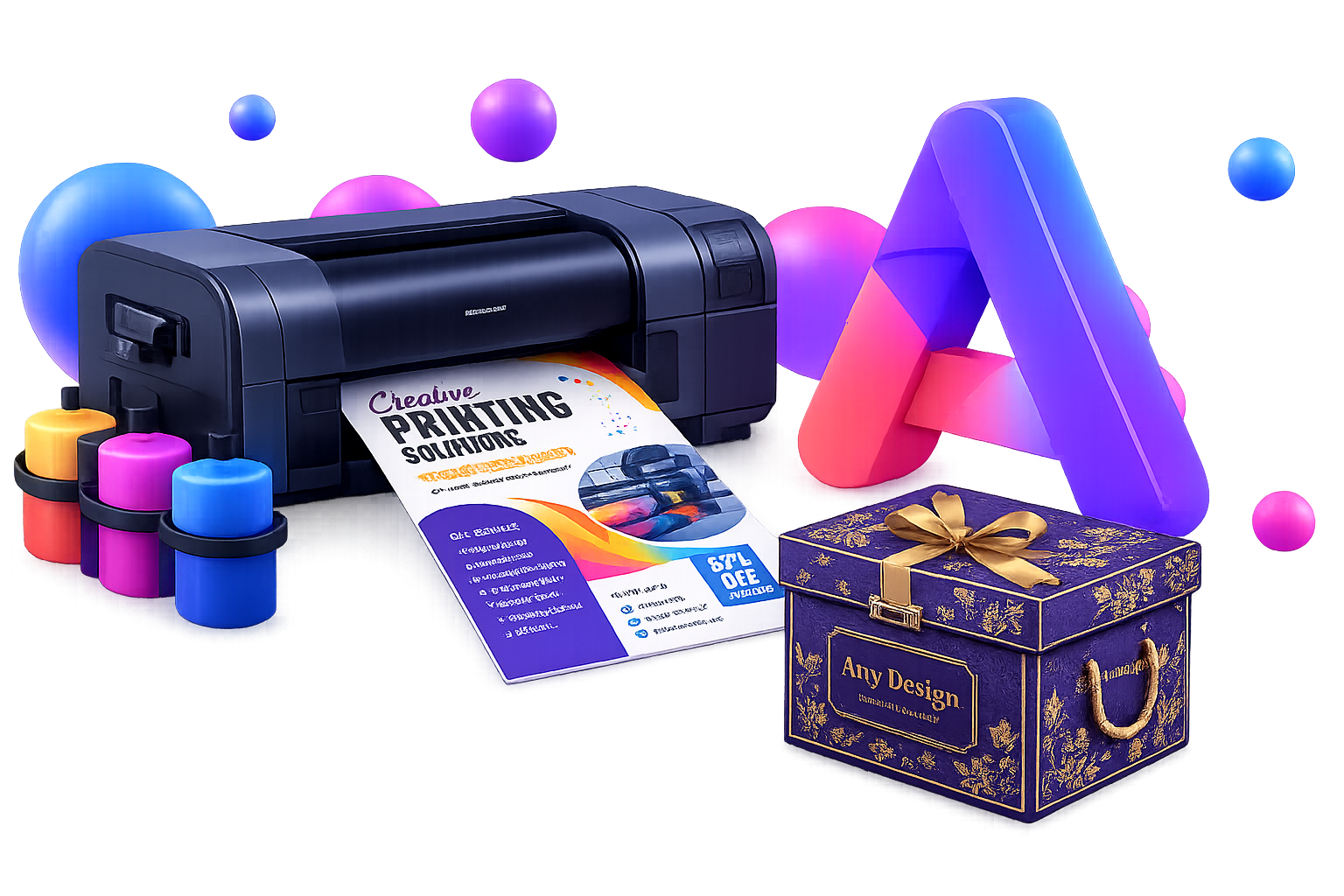 Printer producing a colorful design